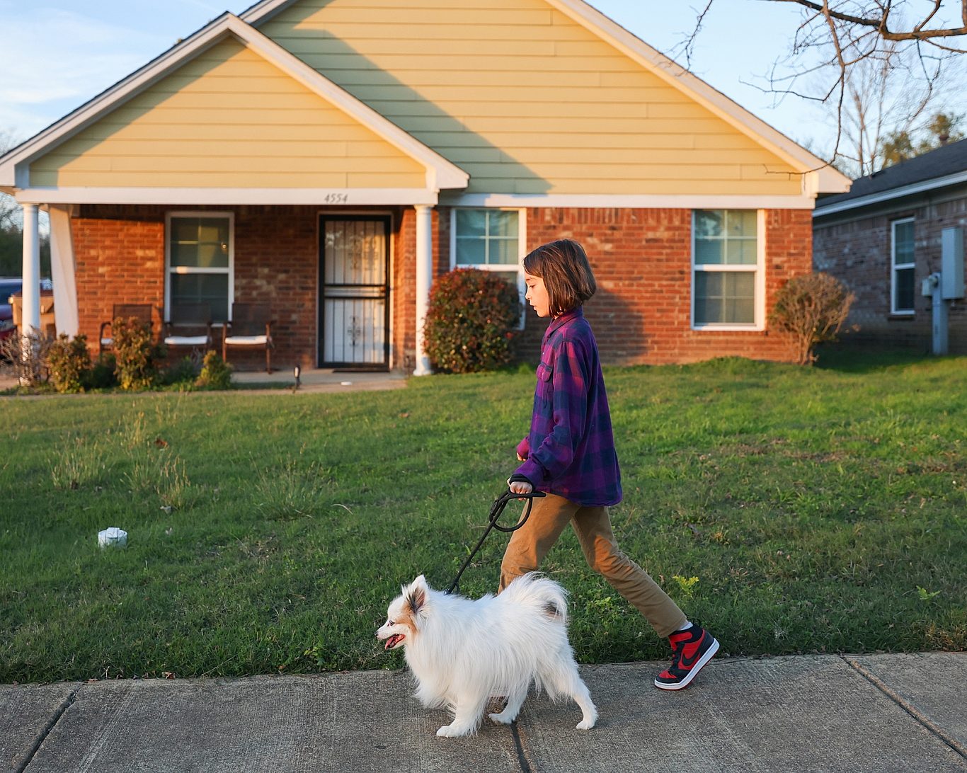 Girl walking dog